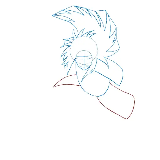 Learn how to draw Madara Uchiha with Gunbai with Step-by-step tutorial - adding face details and hair structure - step 11-14