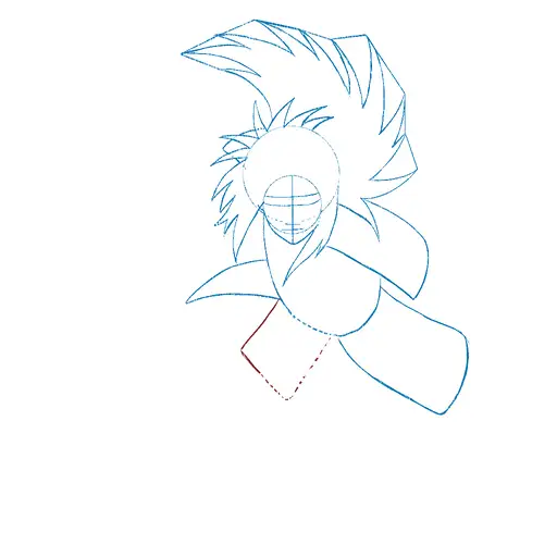 Learn how to draw Madara Uchiha with Gunbai with Step-by-step tutorial - adding face details and hair structure - step 12-14