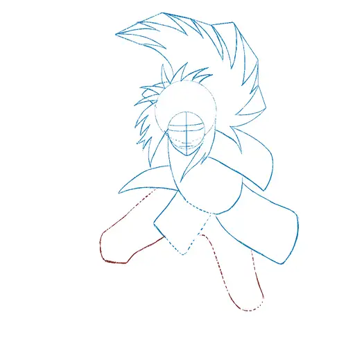 Learn how to draw Madara Uchiha with Gunbai with Step-by-step tutorial - adding face details and hair structure - step 13-14