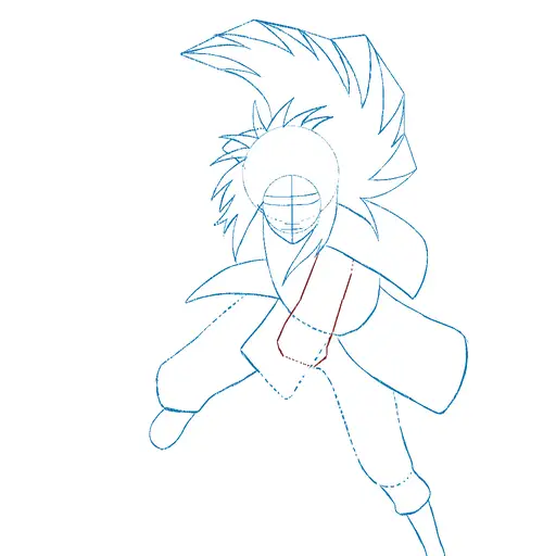 Learn how to draw Madara Uchiha with Gunbai with Step-by-step tutorial - shaping the body and clothing - step 15-14