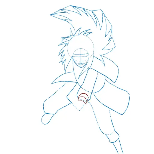 Learn how to draw Madara Uchiha with Gunbai with Step-by-step tutorial - shaping the body and clothing - step 16-14