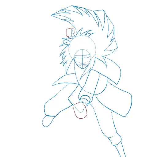 Learn how to draw Madara Uchiha with Gunbai with Step-by-step tutorial - shaping the body and clothing - step 17-14