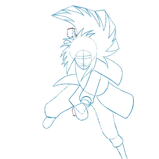 Learn how to draw Madara Uchiha with Gunbai with Step-by-step tutorial - shaping the body and clothing - step 18-14