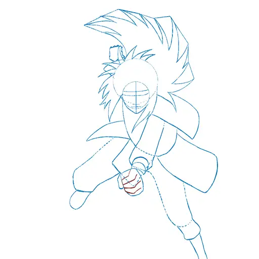 Learn how to draw Madara Uchiha with Gunbai with Step-by-step tutorial - shaping the body and clothing - step 19-14
