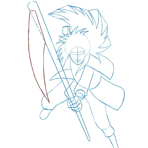 Learn how to draw Madara Uchiha with Gunbai with Step-by-step tutorial - shaping the body and clothing - step 21-13