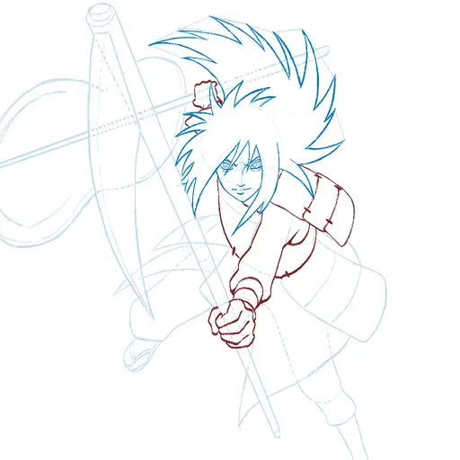Learn how to draw Madara Uchiha with Gunbai with Step-by-step tutorial - coloring and final touches - step 30-11