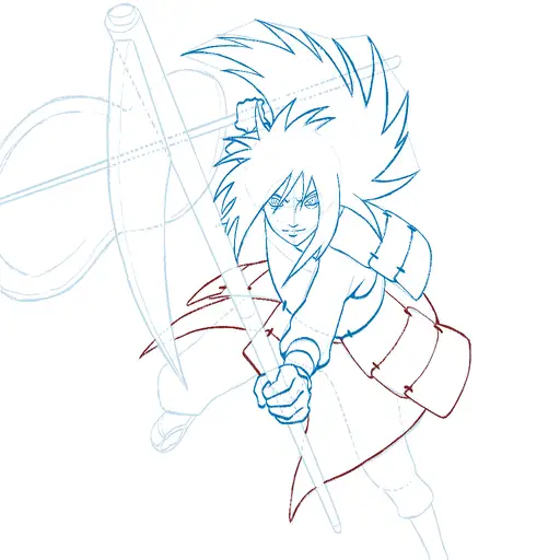 Learn how to draw Madara Uchiha with Gunbai with Step-by-step tutorial - coloring and final touches - step 31-9