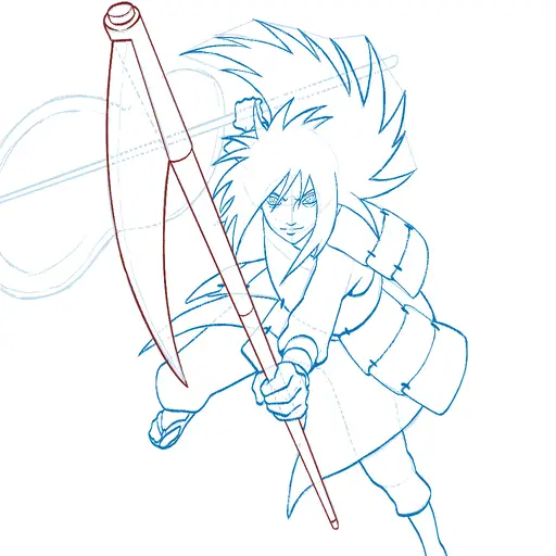 Learn how to draw Madara Uchiha with Gunbai with Step-by-step tutorial - coloring and final touches - step 33-8