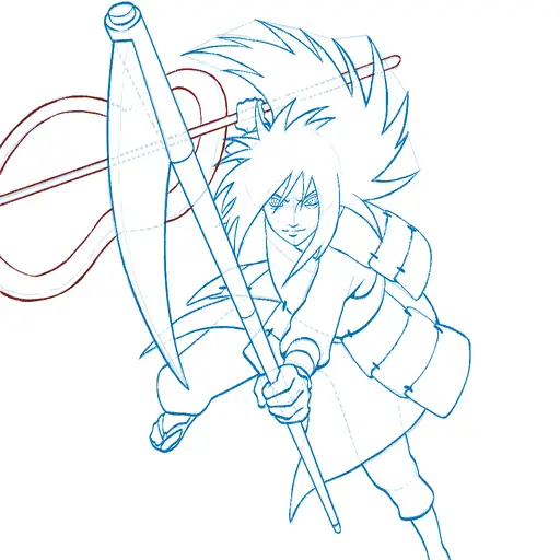 Learn how to draw Madara Uchiha with Gunbai with Step-by-step tutorial - coloring and final touches - step 34-7