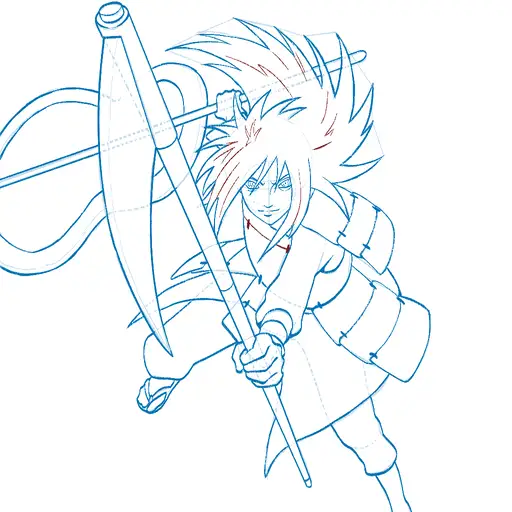 Learn how to draw Madara Uchiha with Gunbai with Step-by-step tutorial - coloring and final touches - step 35-5