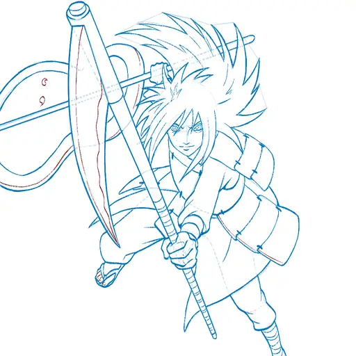 Learn how to draw Madara Uchiha with Gunbai with Step-by-step tutorial - background and additional elements - step 37-4
