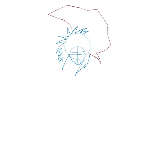 Learn how to draw Madara Uchiha with Gunbai with Step-by-step tutorial - initial sketch and basic shapes - step 7-14