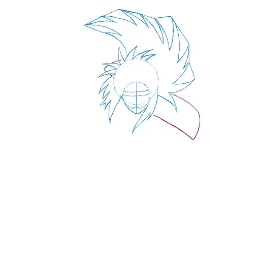 Learn how to draw Madara Uchiha with Gunbai with Step-by-step tutorial - adding face details and hair structure - step 9-14