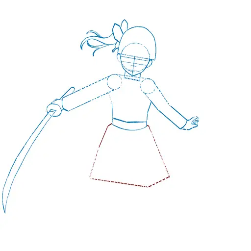 Learn how to draw Kanao Tsuyuri with Step-by-step tutorial - shaping the body and clothing - step 20