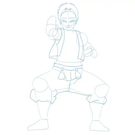 Learn how to draw Akaza in standing pose with Step-by-step tutorial - adding face details and hair structure - step 11-4