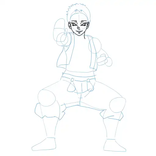 Learn how to draw Akaza in standing pose with Step-by-step tutorial - adding face details and hair structure - step 12-4