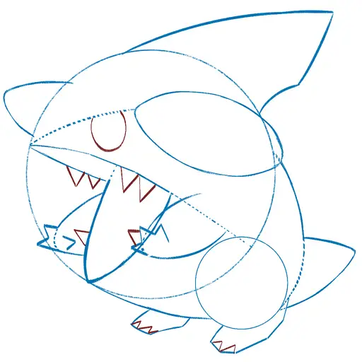 Drawing tutorial of Gible - Step 12 