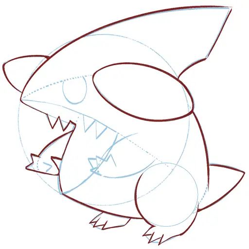 Drawing tutorial of Gible - Step 13 