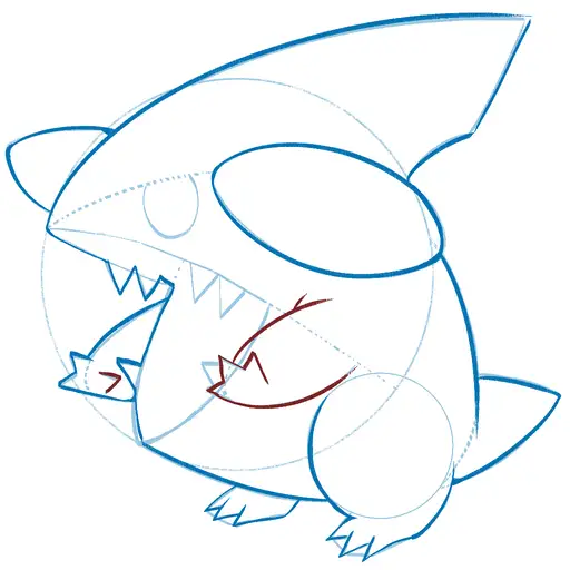 Drawing tutorial of Gible - Step 14 