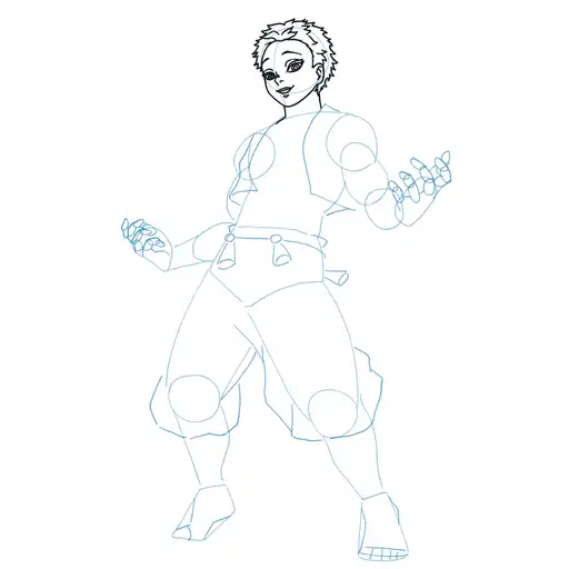 Learn how to draw Akaza with Step-by-step tutorial - shaping the body and clothing - step 15-3