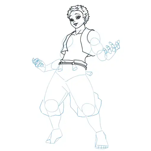 Learn how to draw Akaza with Step-by-step tutorial - shaping the body and clothing - step 16-3