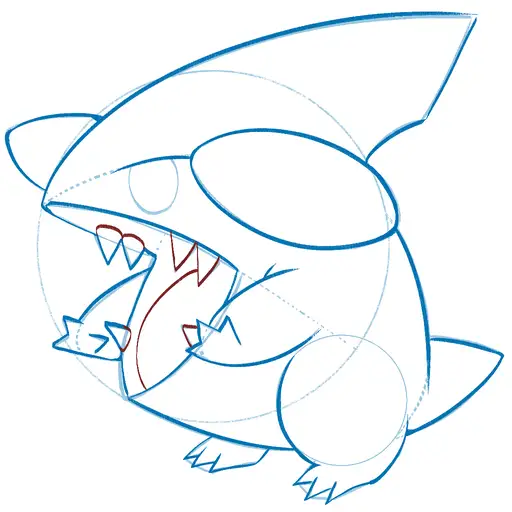 Drawing tutorial of Gible - Step 16 
