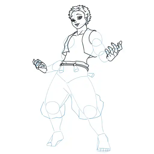 Learn how to draw Akaza with Step-by-step tutorial - shaping the body and clothing - step 17-3