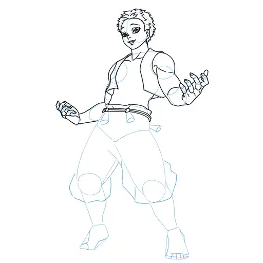 Learn how to draw Akaza with Step-by-step tutorial - shaping the body and clothing - step 18-1
