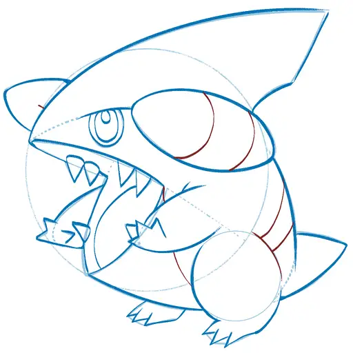 Drawing tutorial of Gible - Step 18 