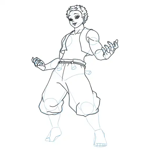 Learn how to draw Akaza with Step-by-step tutorial - shaping the body and clothing - step 19-1