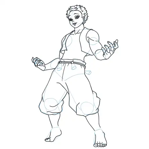 Learn how to draw Akaza with Step-by-step tutorial - shaping the body and clothing - step 20-1