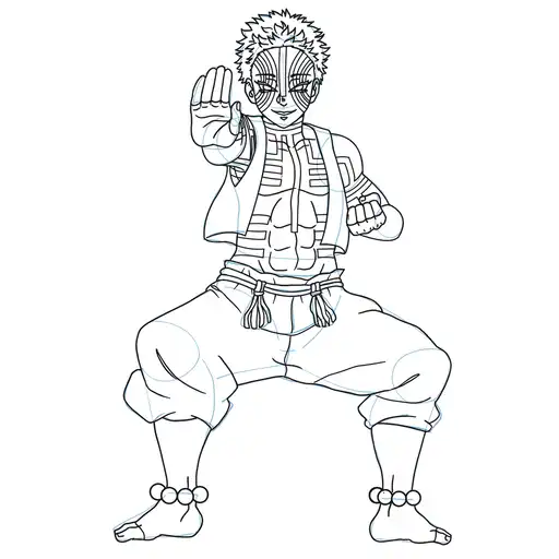 Learn how to draw Akaza in standing pose with Step-by-step tutorial - shaping the body and clothing - step 20-2