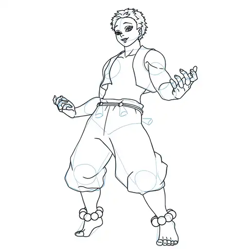 Learn how to draw Akaza with Step-by-step tutorial - shaping the body and clothing - step 21