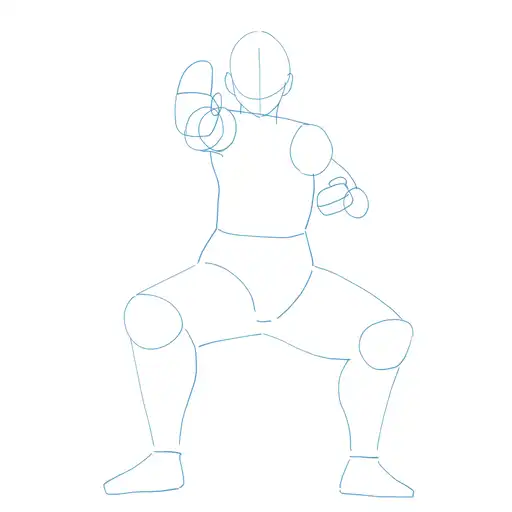 Learn how to draw Akaza in standing pose with Step-by-step tutorial - initial sketch and basic shapes - step 7-4