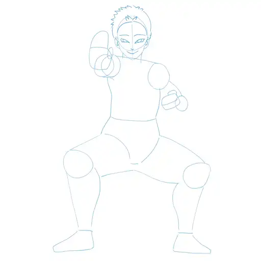 Learn how to draw Akaza in standing pose with Step-by-step tutorial - adding face details and hair structure - step 9-4